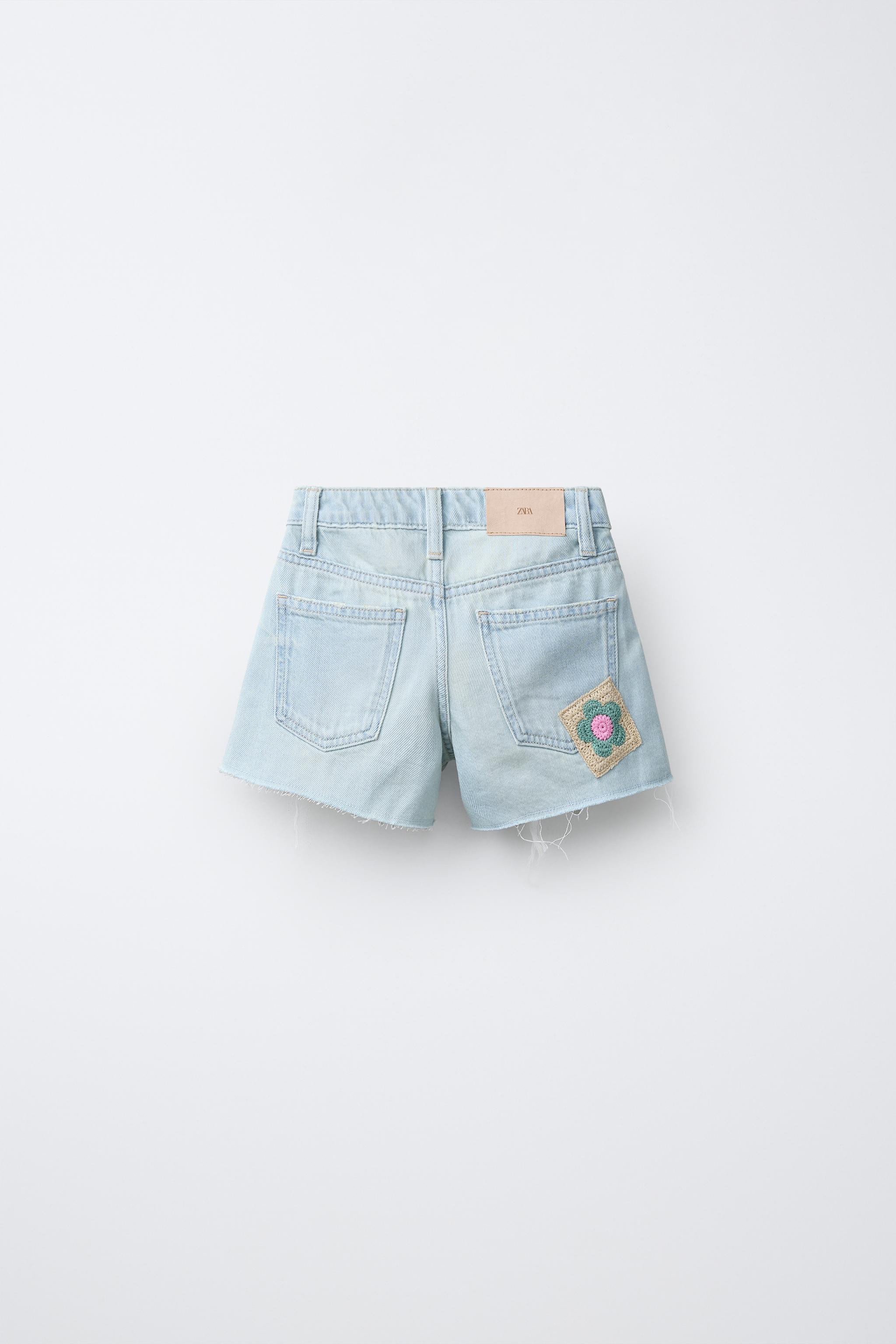 CROCHET PATCH DENIM SHORTS